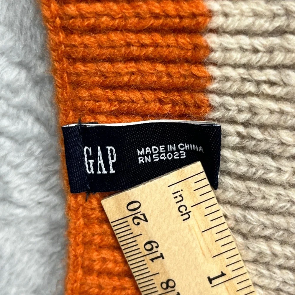 Vintage Y2K Gap Scarf Orange Oatmeal Striped 100% Lambswool Ribbed Knit Winter